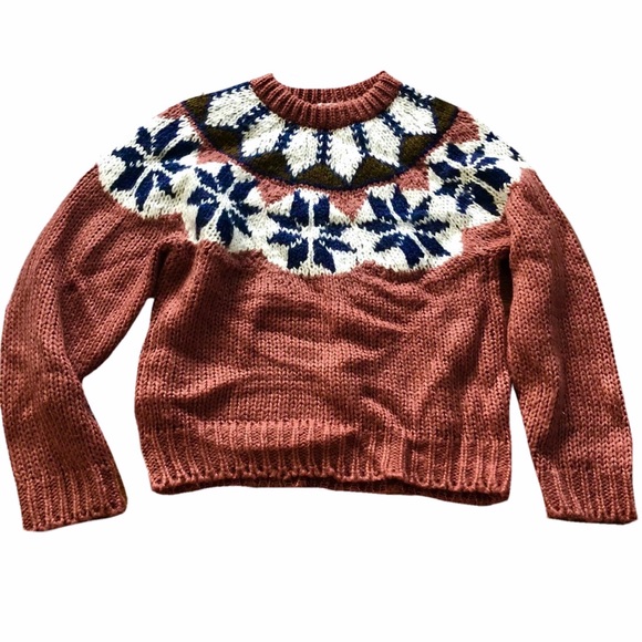 Vintage Sweaters - Vintage pink fair isle hand knit sweater